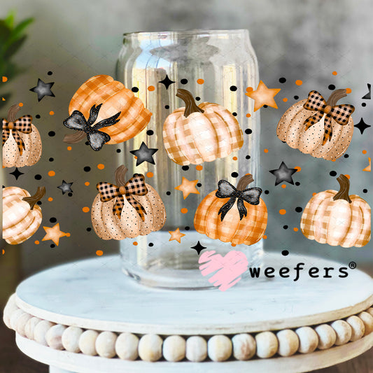 Fall Plaid Pumpkins UV DTF Cup Wrap 16oz Libbey Glass Original Size Weefers