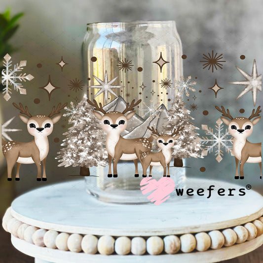 Winter Wonderland Reindeer UV DTF Cup Wrap 16oz Libbey Glass Original Size Weefers