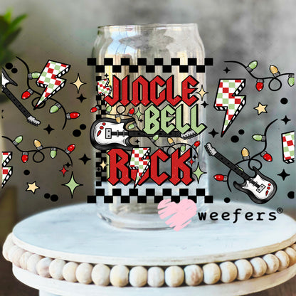 Jingle Bell Rock Red Green Black UV DTF Cup Wrap 16oz Libbey Glass Original Size Weefers