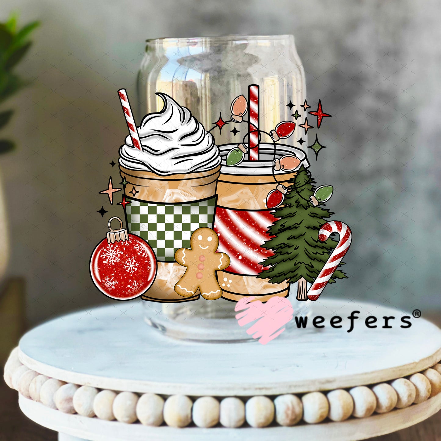 Christmas Coffee Favorite Things Cheer UV DTF Cup Wrap 16oz Libbey Glass Original Size Weefers
