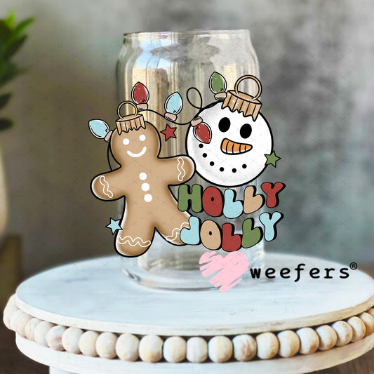 Holly Jolly Christmas UV DTF Decal 16oz Libbey Glass Original Size Weefers