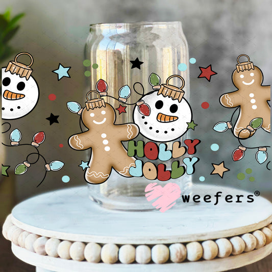 Holly Jolly Christmas UV DTF Cup Wrap 16oz Libbey Glass Original Size Weefers