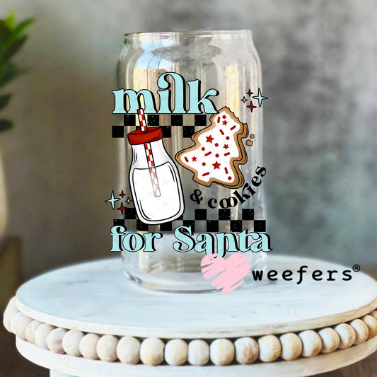 Milk and Cookies for Santa UV DTF Decal 16oz Libbey Glass Original Size Weefers