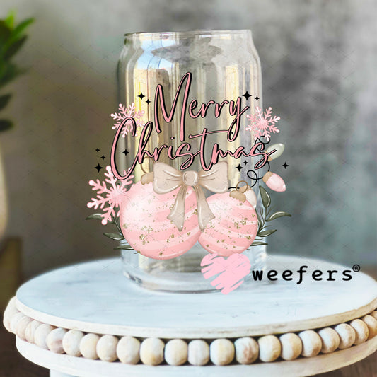 Pink Merry Christmas UV DTF Decal 16oz Libbey Glass Original Size Weefers