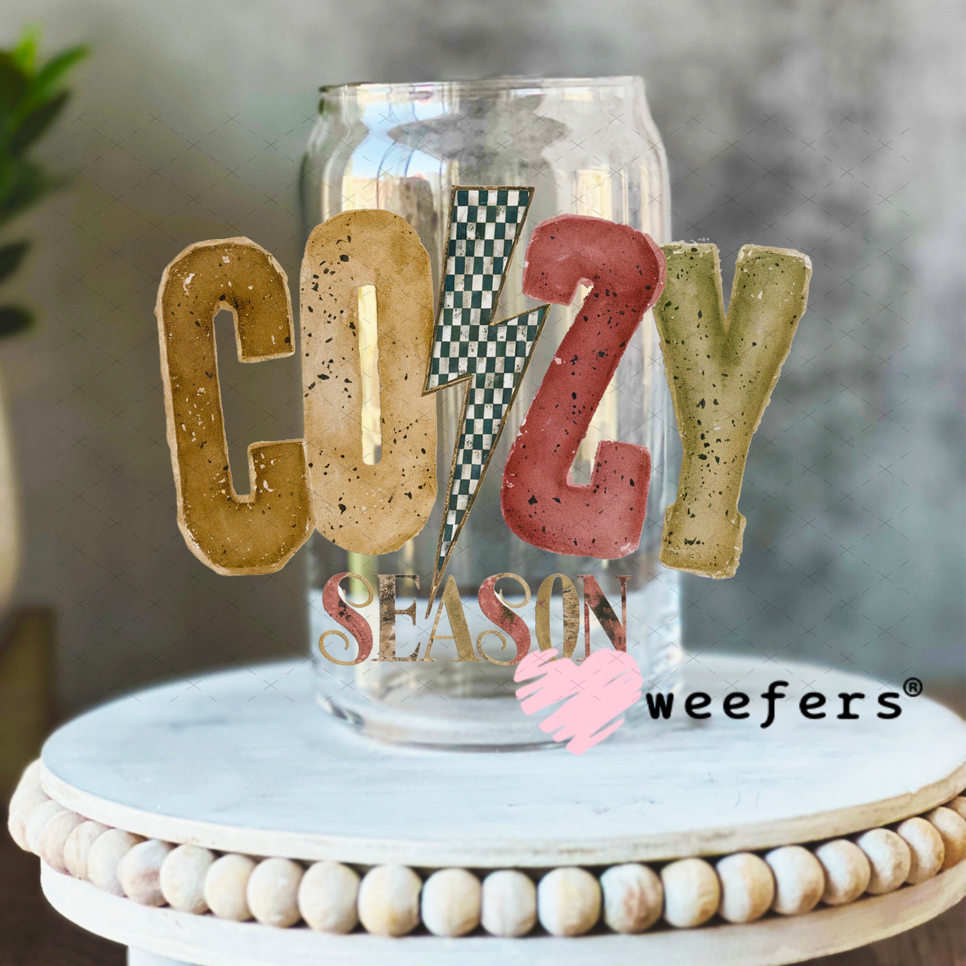 Cozy Season UV DTF Decal 16oz Libbey Glass Original Size Weefers