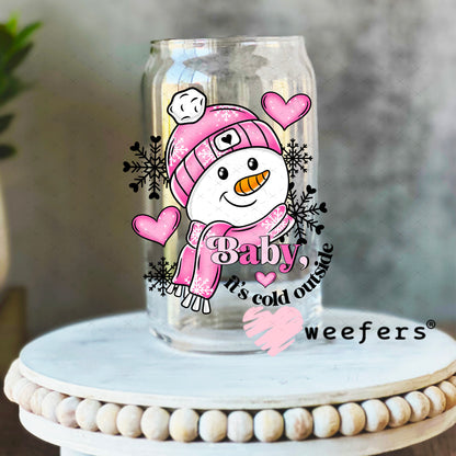 Pink Snowman Baby It's Cold Outside Christmas UV DTF Decal 16oz Libbey Glass Original Size Weefers