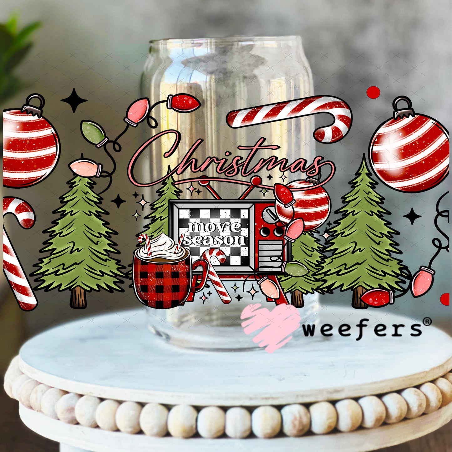 Christmas Movie Season UV DTF Cup Wrap 16oz Libbey Glass Original Size Weefers