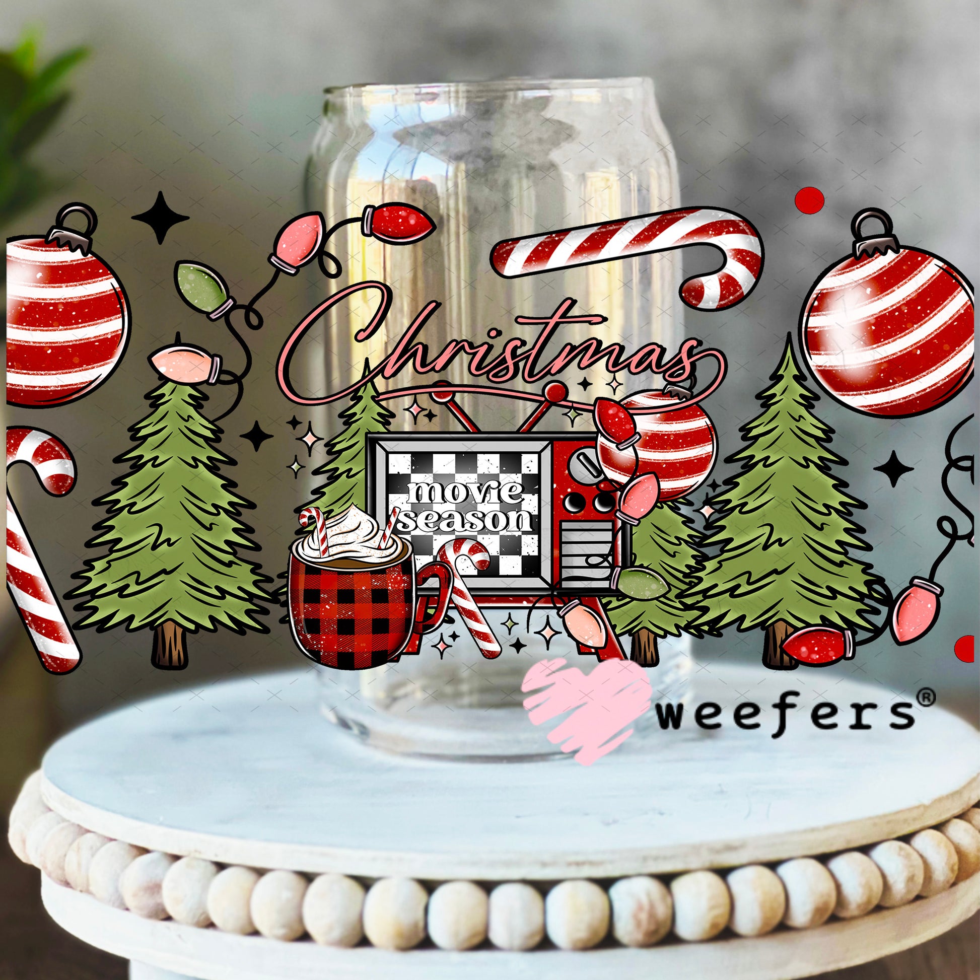 Christmas Movie Season UV DTF Cup Wrap 16oz Libbey Glass Original Size Weefers