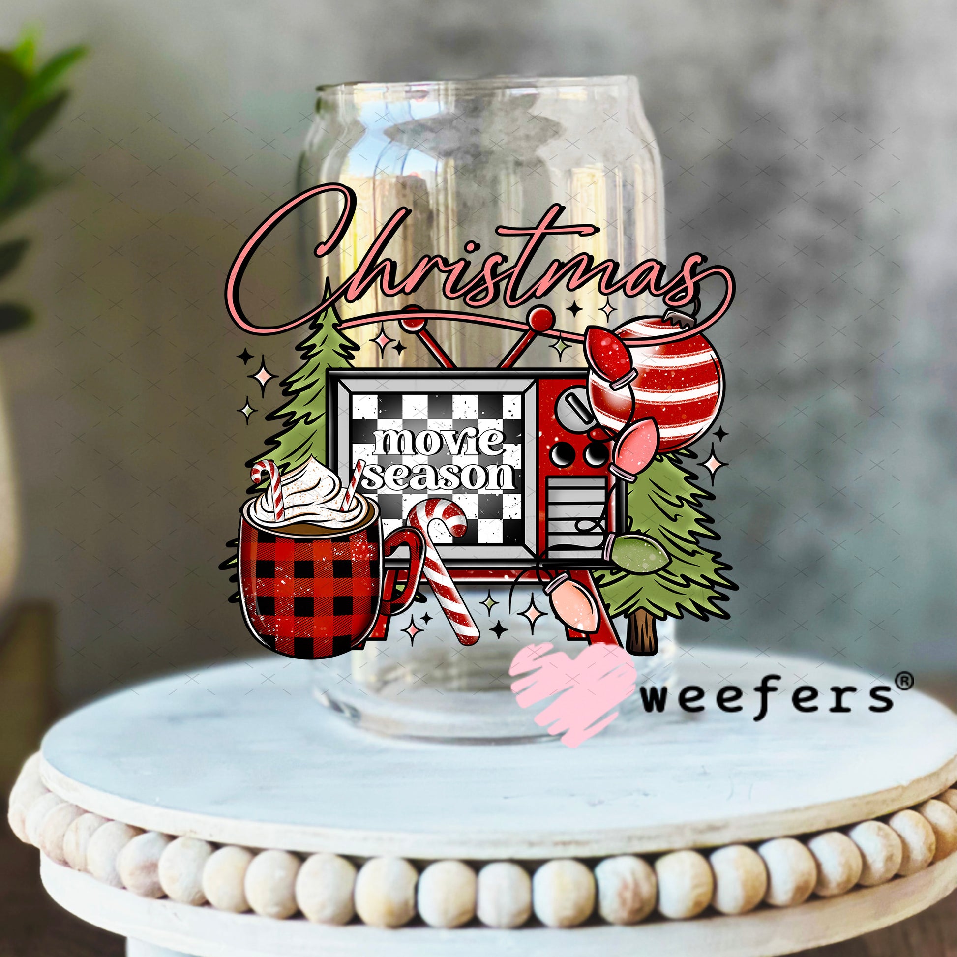Christmas Movie Season UV DTF Decal 16oz Libbey Glass Original Size Weefers