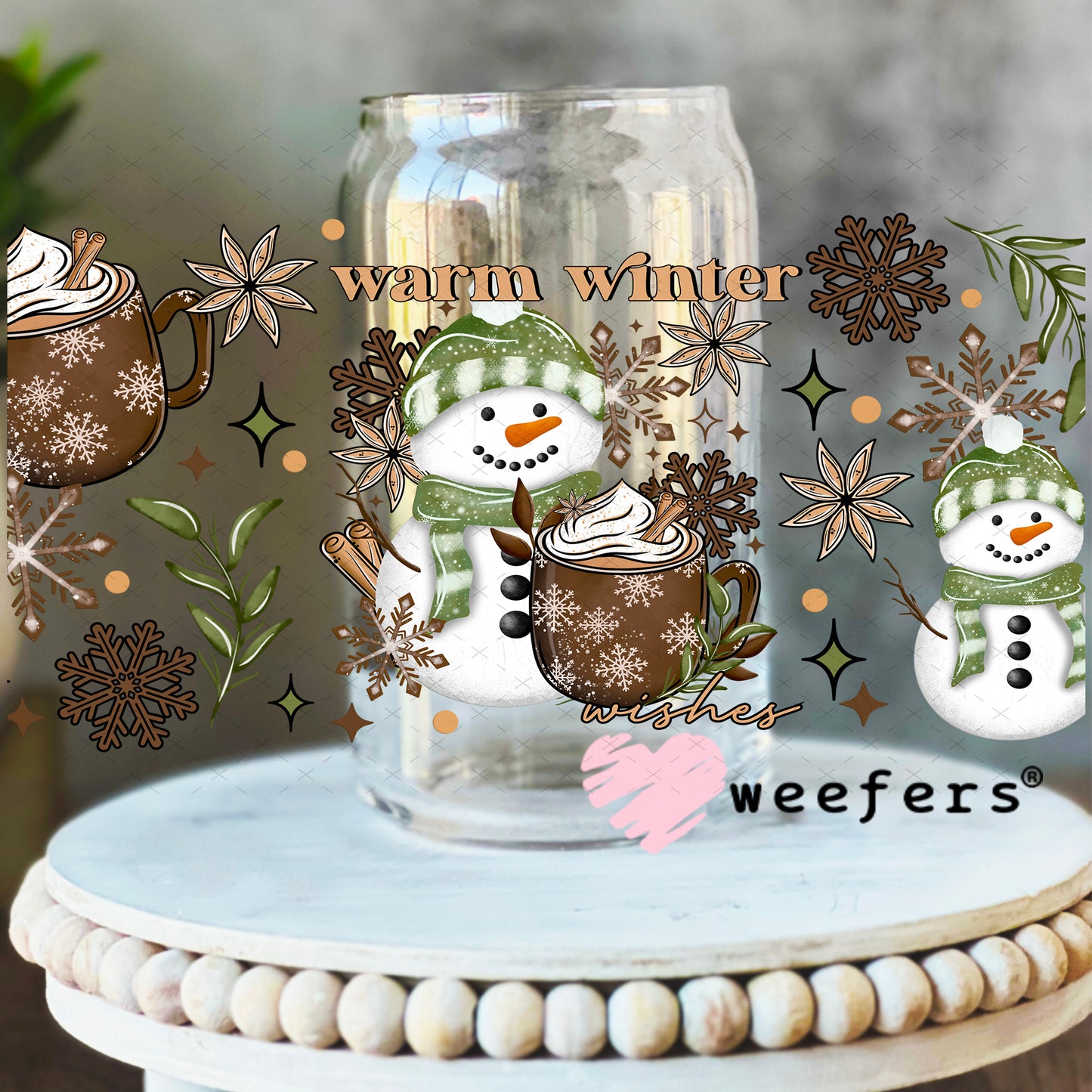 Warm Winter Christmas Hot Chocolate UV DTF Cup Wrap 16oz Libbey Glass Original Size Weefers