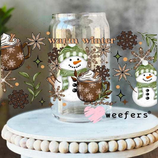 Warm Winter Christmas Hot Chocolate UV DTF Cup Wrap 16oz Libbey Glass Original Size Weefers