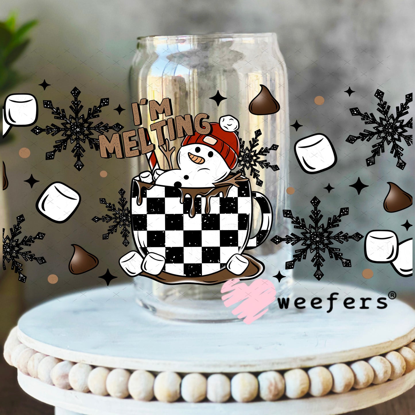 I'm Melting Christmas Hot Chocolate UV DTF Cup Wrap 16oz Libbey Glass Original Size Weefers