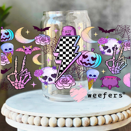 Purple Halloween Pumpkins UV DTF Cup Wrap 16oz Libbey Glass Original Size Weefers
