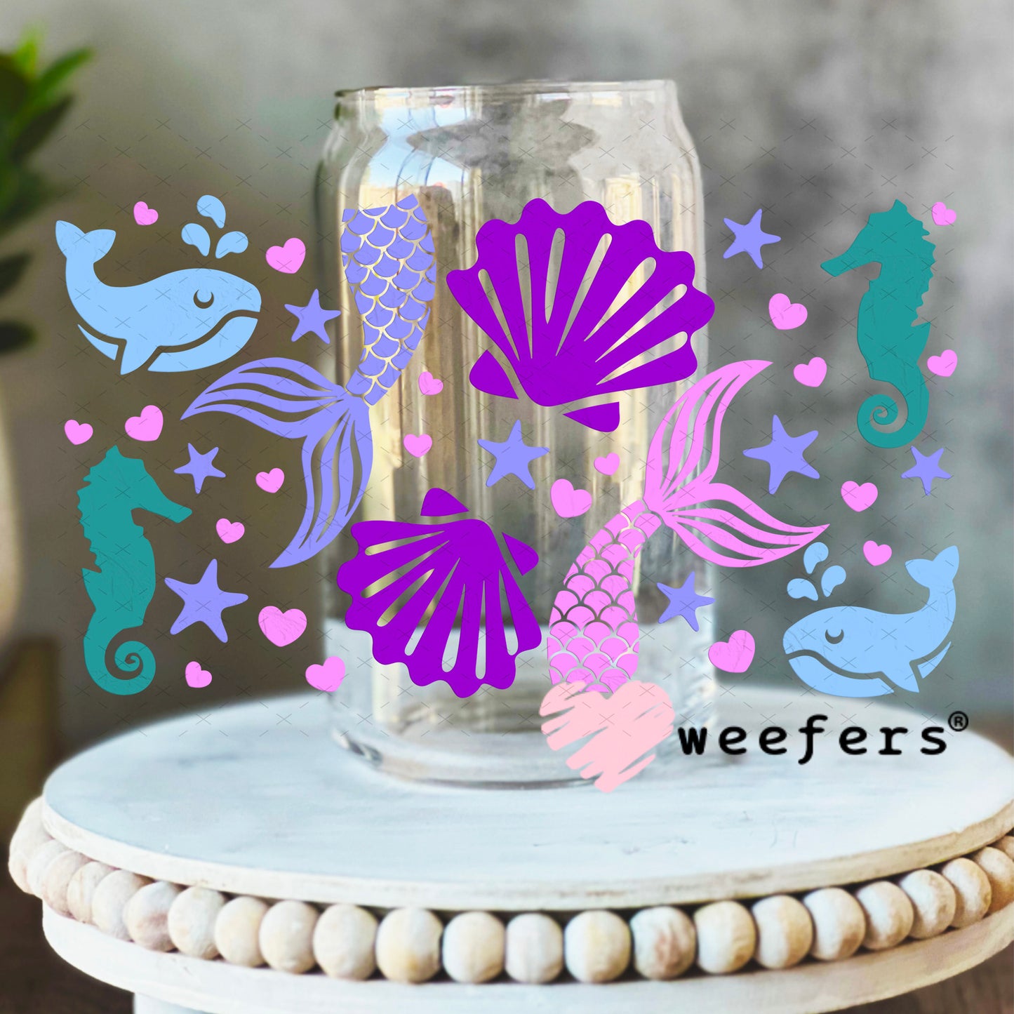Mermaid Dreams UV DTF Cup Wrap 16oz Libbey Glass Original Size Weefers