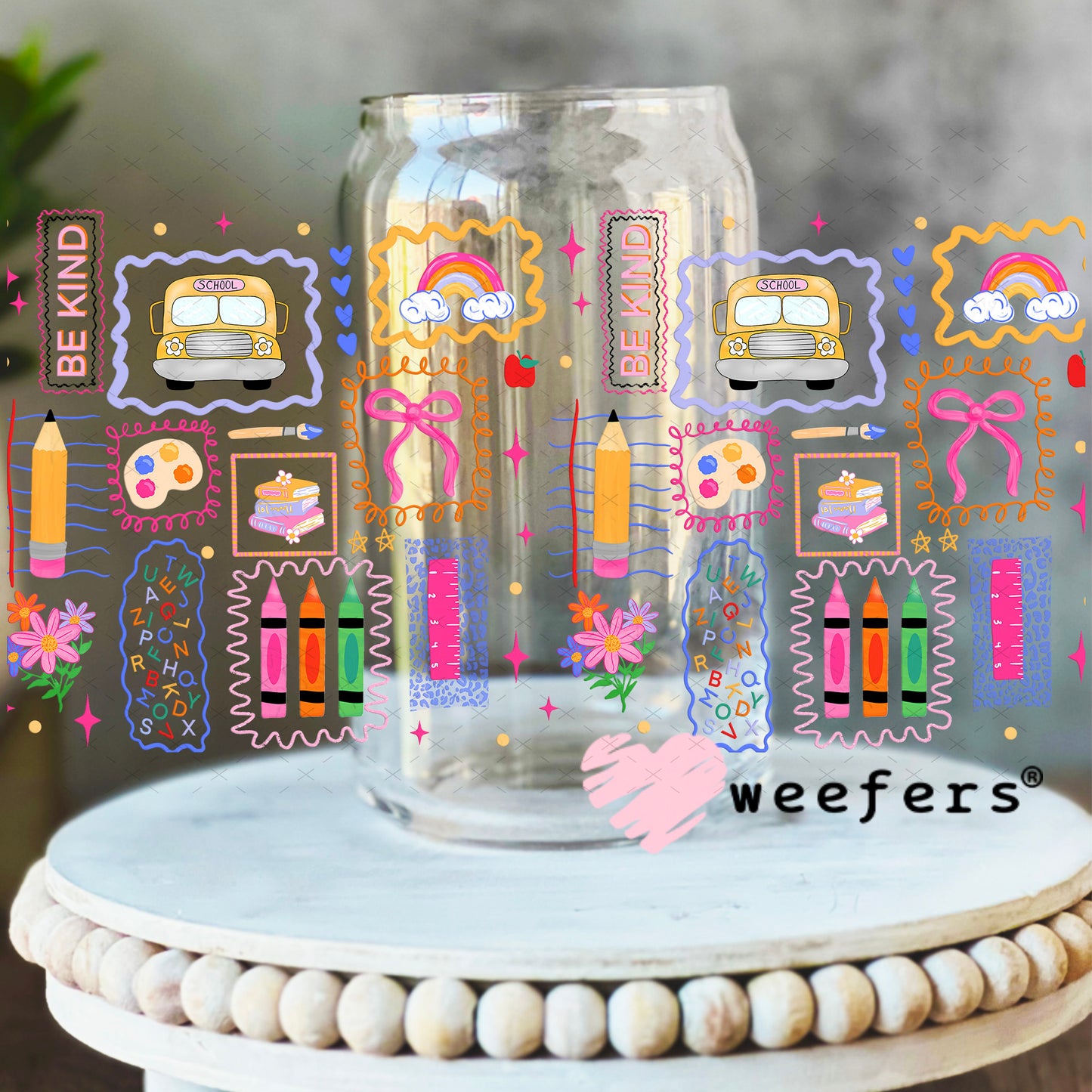 Teacher School Days UV DTF Cup Wrap 16oz Libbey Glass Original Size Weefers