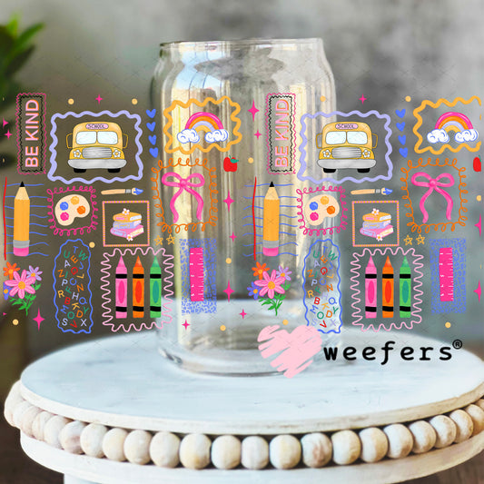 Teacher School Days UV DTF Cup Wrap 16oz Libbey Glass Original Size Weefers
