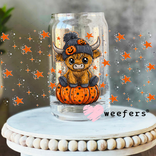 Halloween Highlander Cow UV DTF Cup Wrap - Weefers Exclusive 16oz Libbey Glass Original Size Weefers