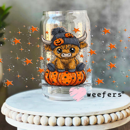 Halloween Highlander Cow UV DTF Cup Wrap - Weefers Exclusive 16oz Libbey Glass Original Size Cup Wrap Weefers
