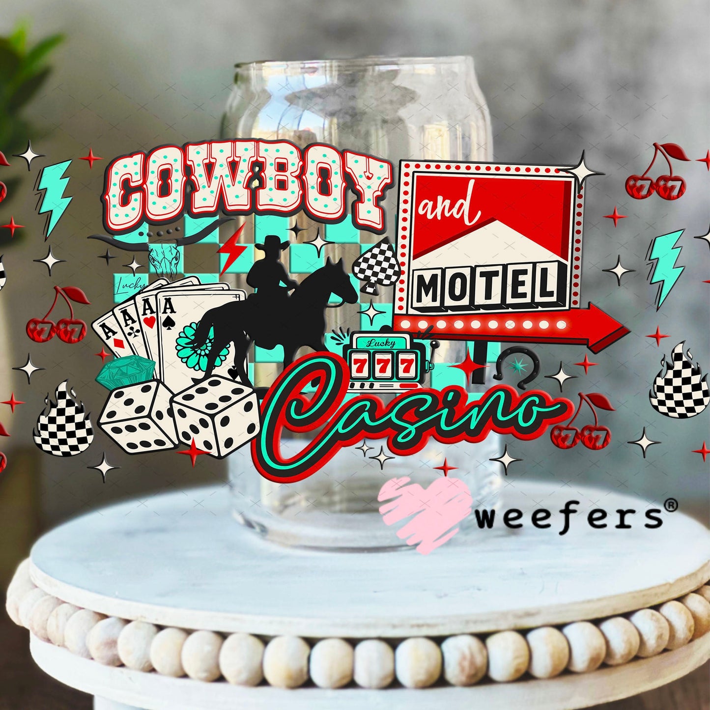 Cowboy Casino UV DTF Cup Wrap - Weefers Exclusive 16oz Libbey Glass Original Size Cup Wrap Weefers