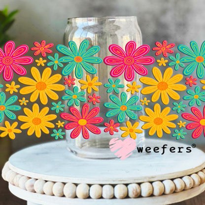 Happy Daisy Flowers UV DTF Cup Wrap - Weefers Exclusive 16oz Libbey Glass Original Size Cup Wrap Weefers
