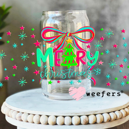 Merry Christmas UV DTF Christmas Cup Wrap - Weefers Exclusive 16oz Libbey Glass Original Size Cup Wrap Weefers