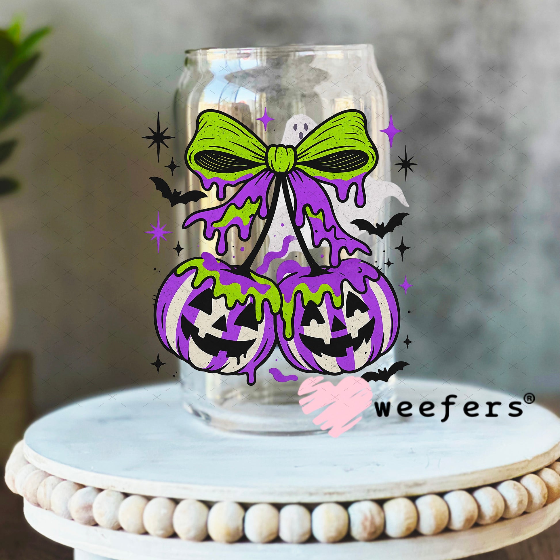 Juice Cherry Bow UV DTF Decal 16oz Libbey Glass Original Size Weefers