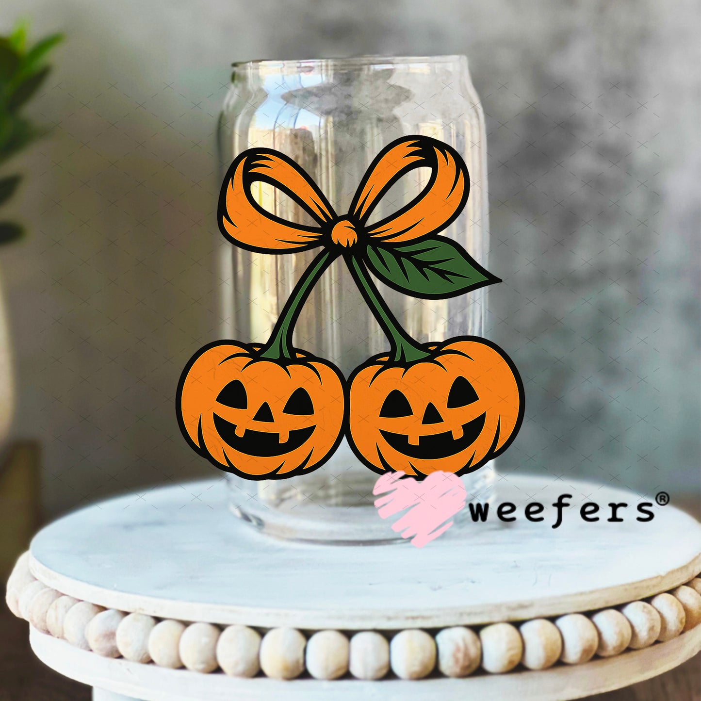 Pumpkin Cherries UV DTF Decal 16oz Libbey Glass Original Size Weefers