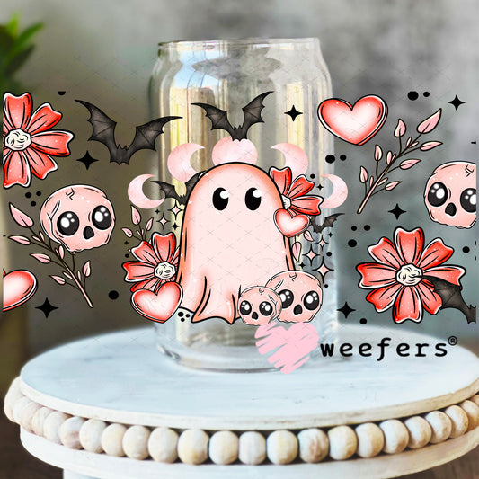 Spooky Coral Ghosts UV DTF Cup Wrap 16oz Libbey Glass Original Size Weefers