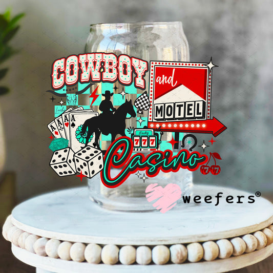 Cowboy Casino UV DTF Decal 16oz Libbey Glass Original Size Weefers