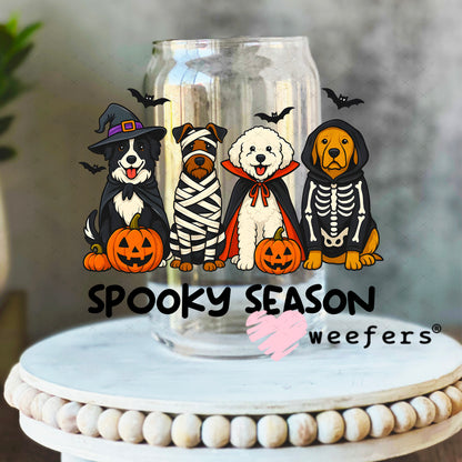 Spooky Season Dog Friends UV DTF Decal 16oz Libbey Glass Original Size Weefers