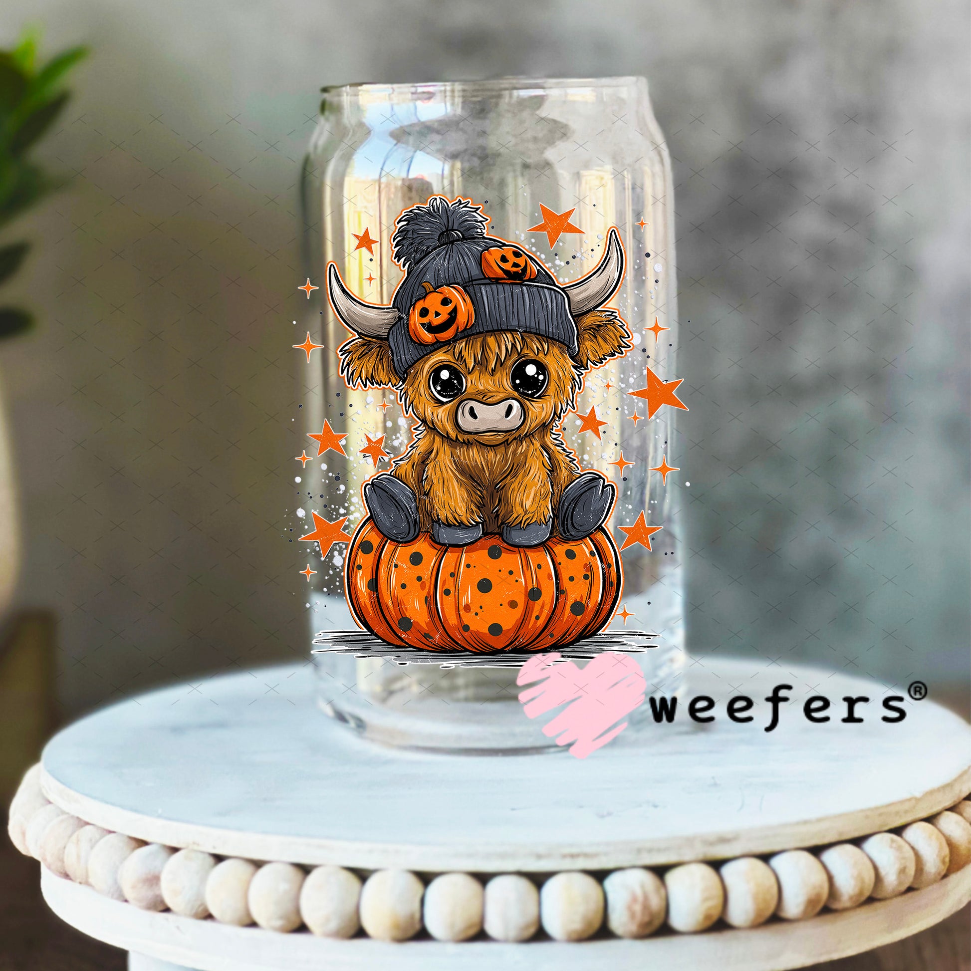 Halloween Highlander Cow UV DTF Decal 16oz Libbey Glass Original Size Weefers