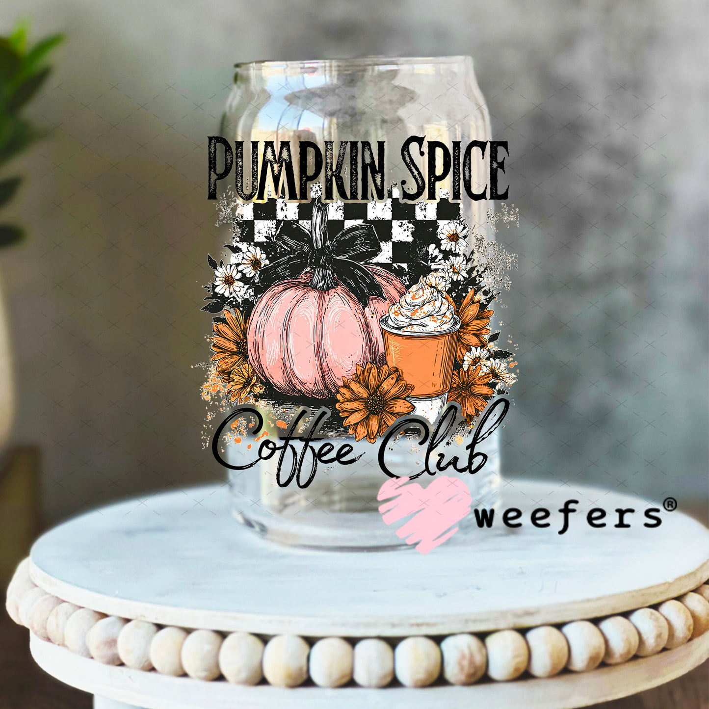 Pumpkin Spice Coffee Club UV DTF Decal 16oz Libbey Glass Original Size Weefers