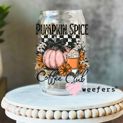 Pumpkin Spice Coffee Club UV DTF Decal 16oz Libbey Glass Original Size Weefers