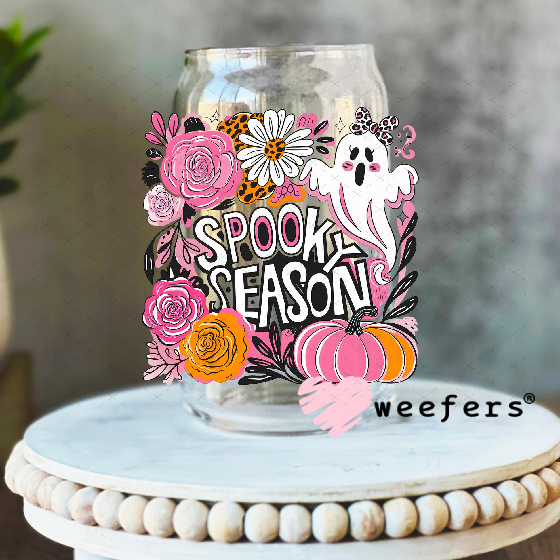 Spooky Season UV DTF Decal 16oz Libbey Glass Original Size Weefers