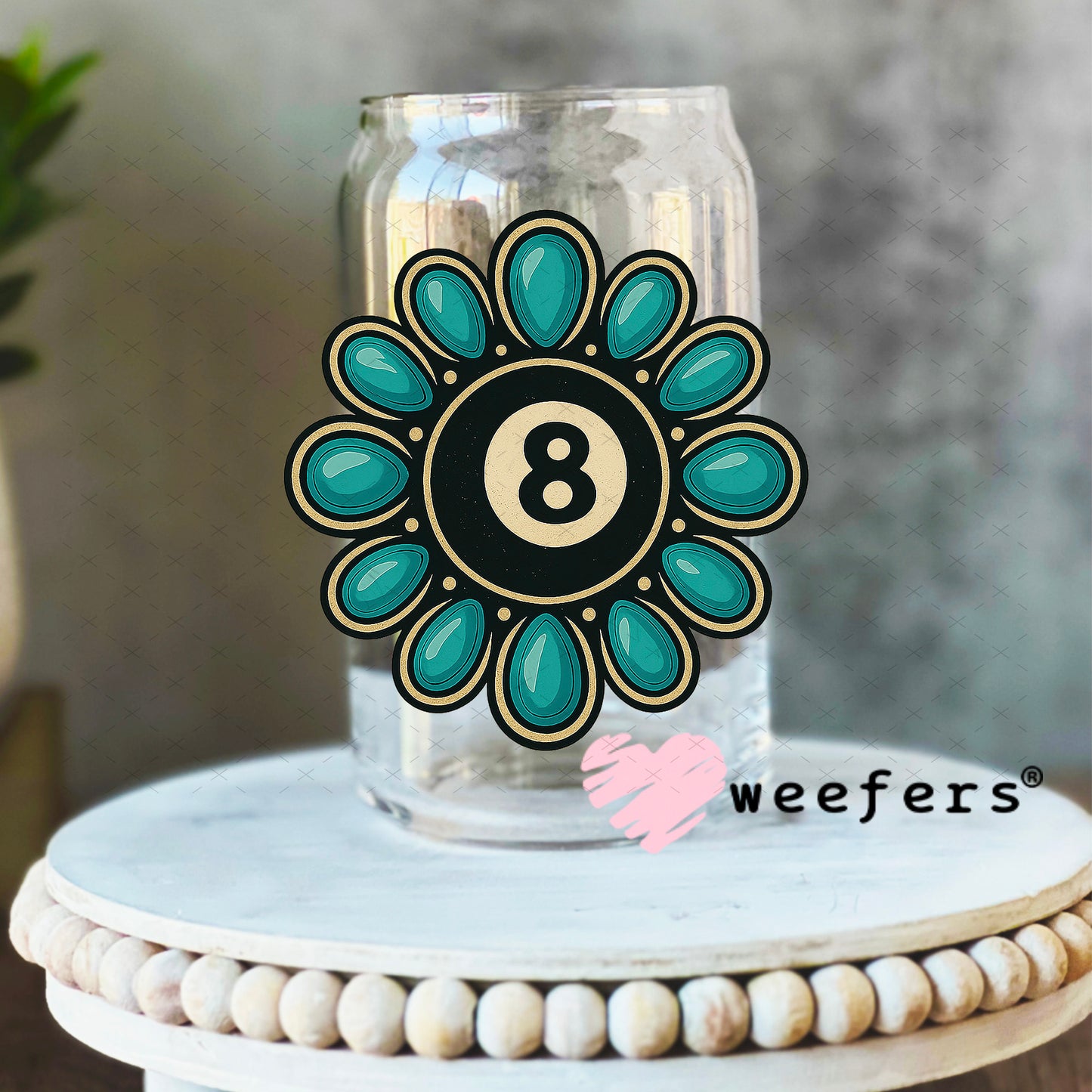 Eightball Concha UV DTF Decal 16oz Libbey Glass Original Size Weefers