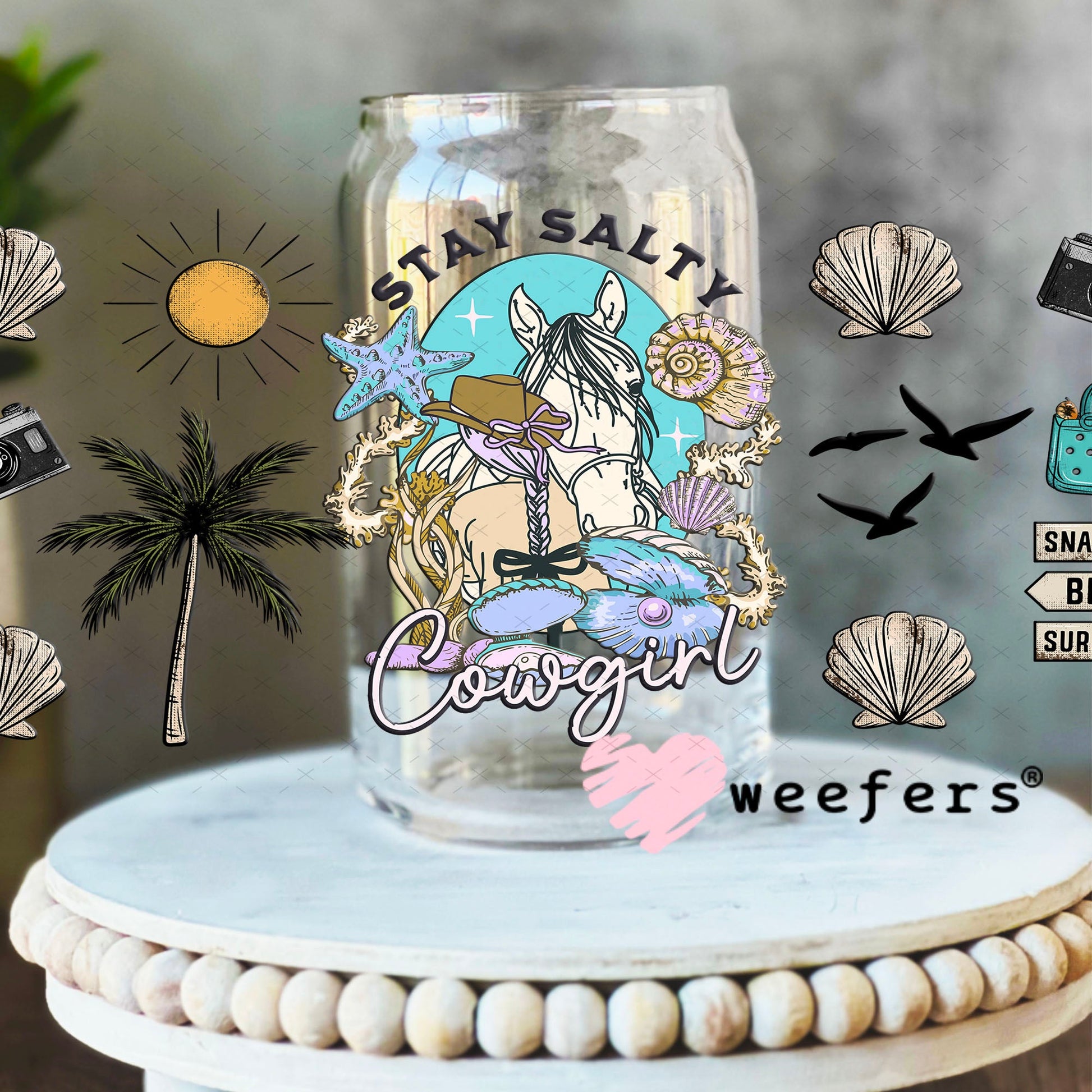 Stay Salty Cowgirl UV DTF Cup Wrap - Weefers Exclusive 16oz Libbey Glass Original Size Cup Wrap Weefers