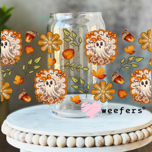 Fall Ghostie UV DTF Cup Wrap - Weefers Exclusive 16oz Libbey Glass Original Size Weefers