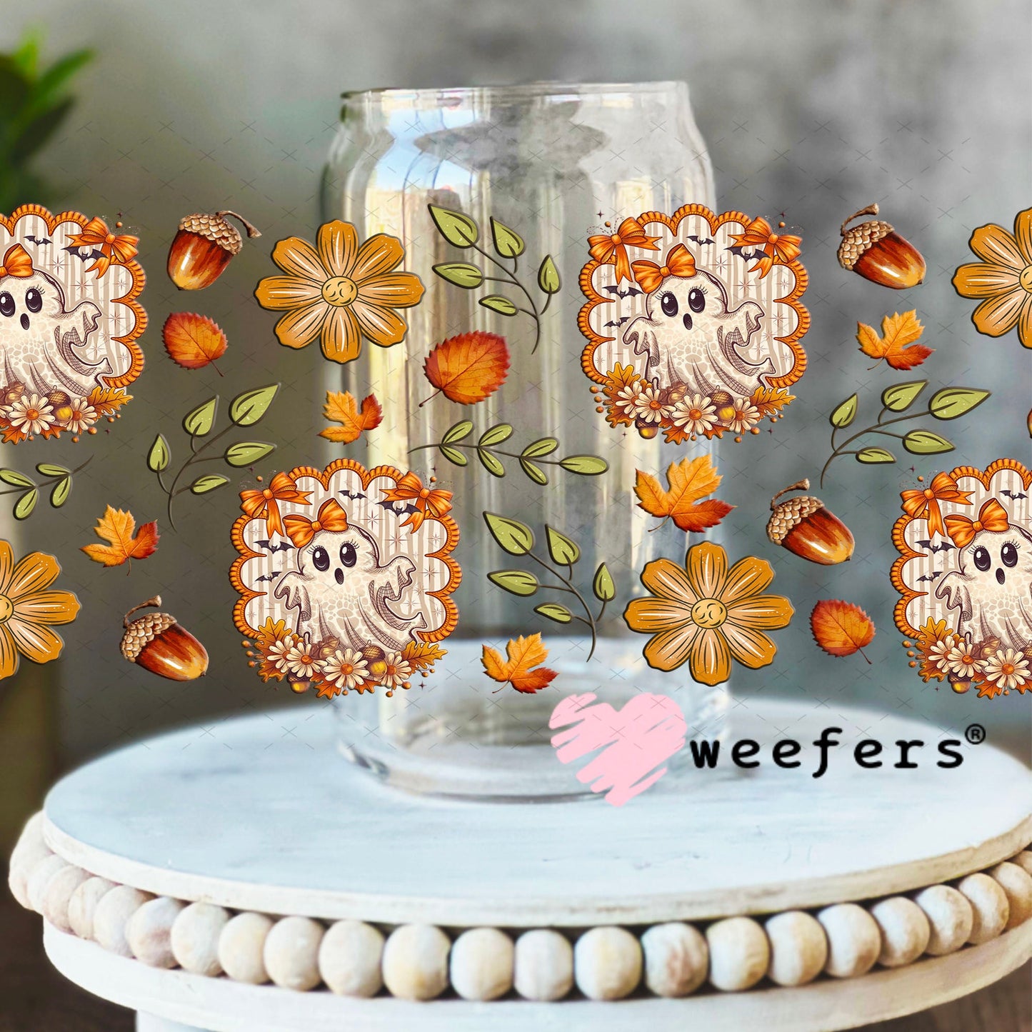 Fall Ghostie UV DTF Cup Wrap - Weefers® Exclusive 16oz Libbey Glass Original Size Cup Wrap Weefers