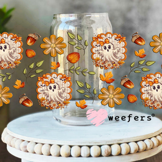 Fall Ghostie UV DTF Cup Wrap - Weefers® Exclusive 16oz Libbey Glass Original Size Cup Wrap Weefers