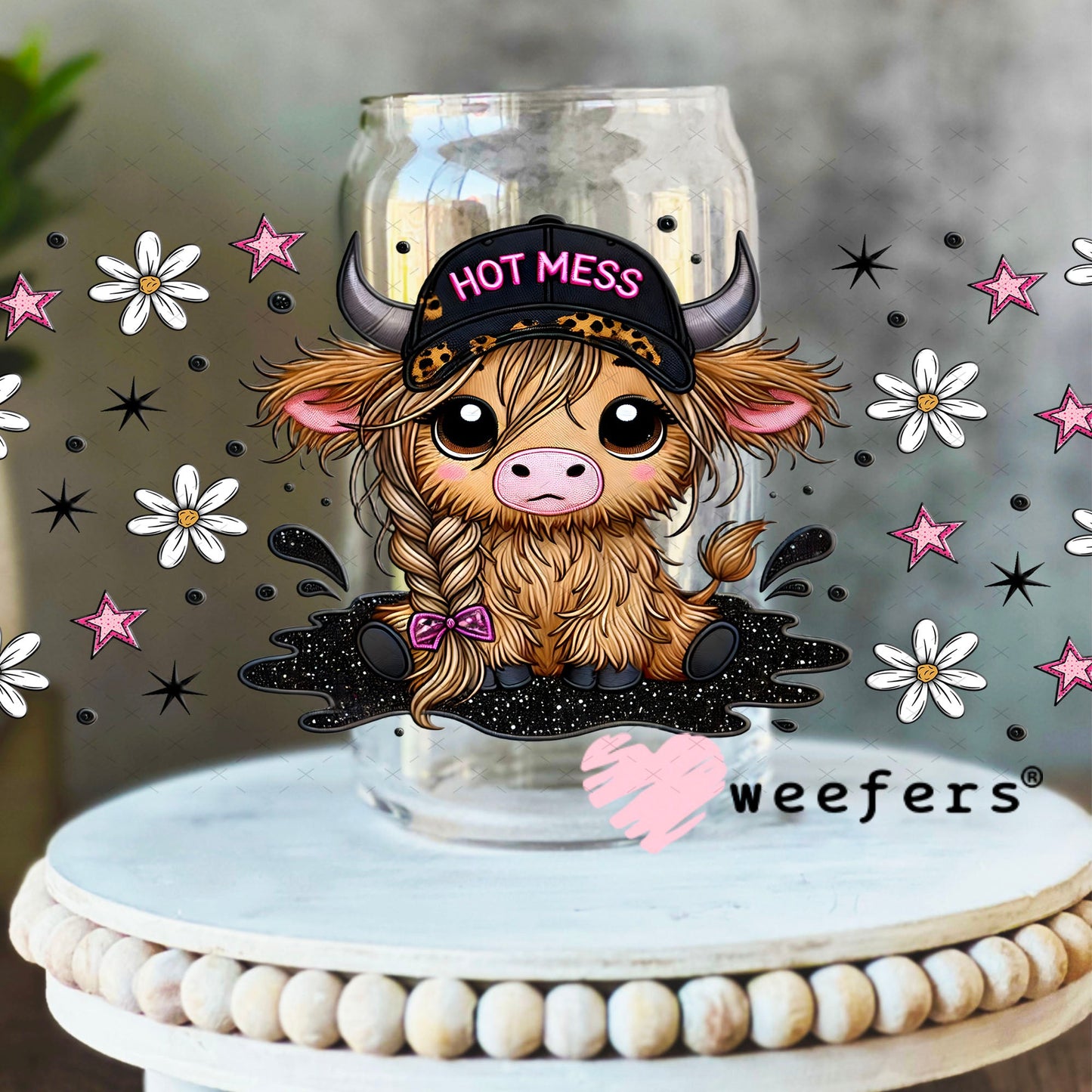 Hot Mess Cutie Highlander UV DTF Cup Wrap - Weefers® Exclusive 16oz Libbey Glass Original Size Cup Wrap Weefers