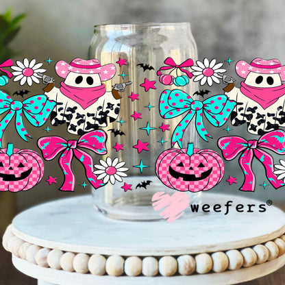 Cow Print Ghosts and Pumpkins UV DTF Cup Wrap - Weefers Exclusive 16oz Libbey Glass Original Size Cup Wrap Weefers
