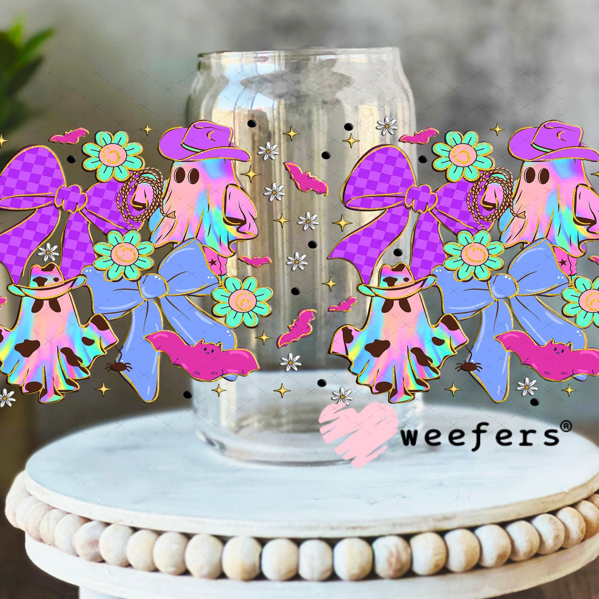 Cowboy Ghost Purple and Violet UV DTF Cup Wrap - Weefers Exclusive 16oz Libbey Glass Original Size Cup Wrap Weefers