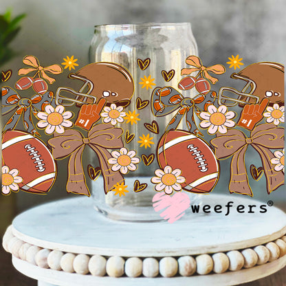 Football Coquette Bows and Flowers UV DTF Cup Wrap - Weefers Exclusive 16oz Libbey Glass Original Size Weefers