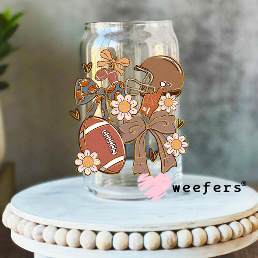 Football Coquette Bows and Flowers UV DTF Decal 16oz Libbey Glass Original Size Weefers