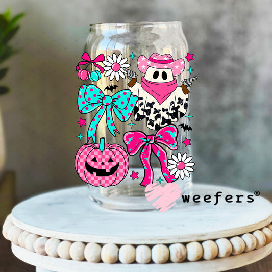 Cowprint Ghostie UV DTF Decal 16oz Libbey Glass Original Size Weefers