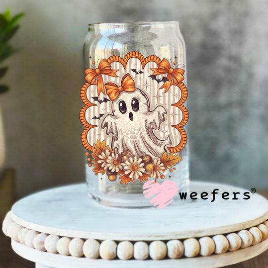 Fall Ghostie UV DTF Decal 16oz Libbey Glass Original Size Weefers