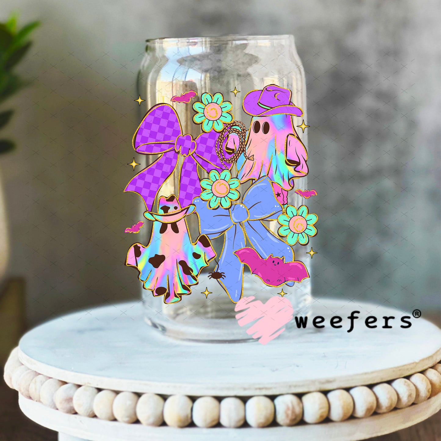 Cowboy Ghost Purple and Violet UV DTF Decal 16oz Libbey Glass Original Size Weefers