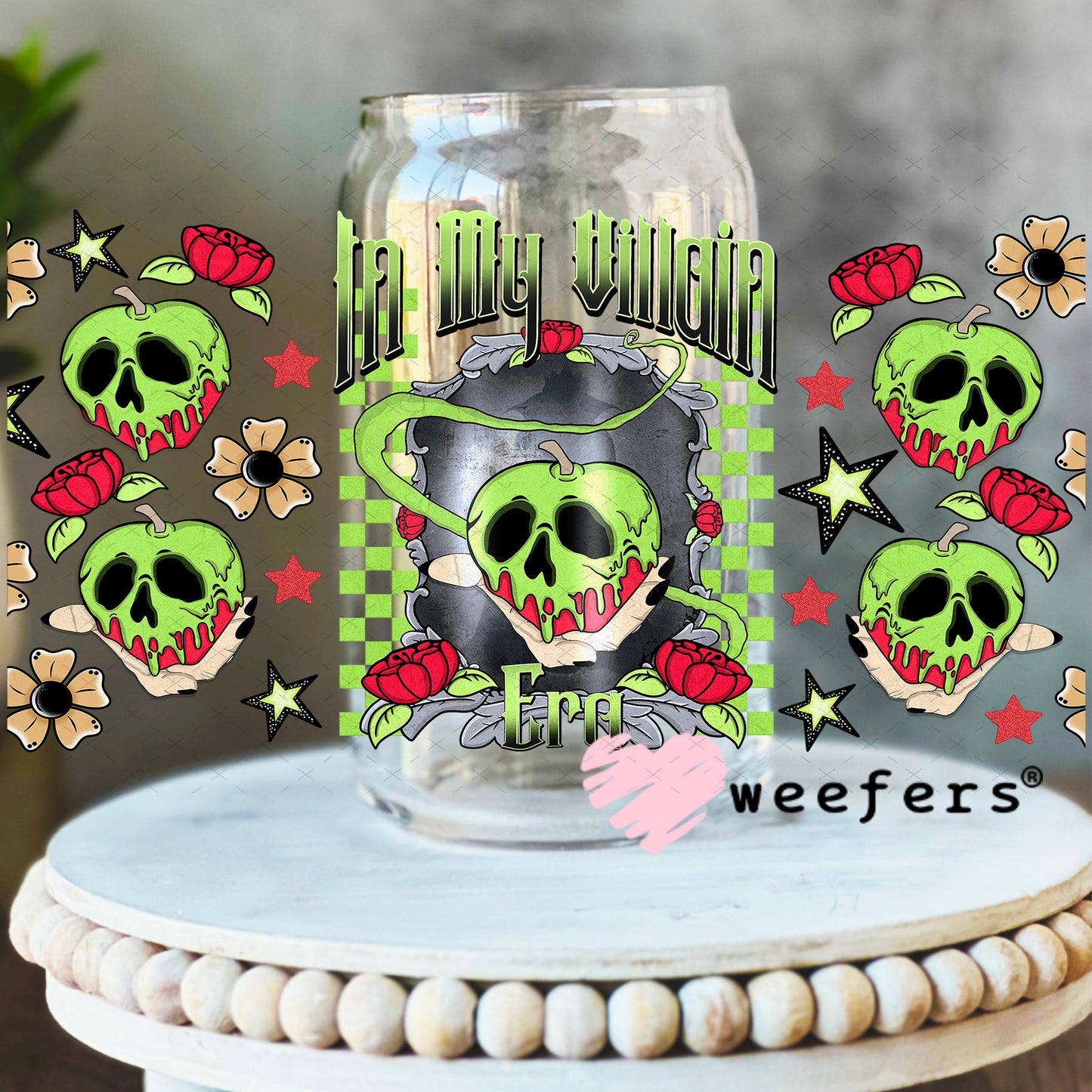 In My Villain Era Poison Apple UV DTF Cup Wrap - Weefers Exclusive 16oz Libbey Glass Original Size Weefers