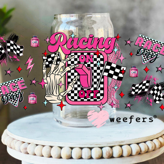 Racing Off Pink UV DTF Cup Wrap - Weefers Exclusive 16oz Libbey Glass Original Size Cup Wrap Weefers