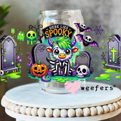 Here Lies Spooky UV DTF Cup Wrap 16oz Libbey Glass Original Size Weefers